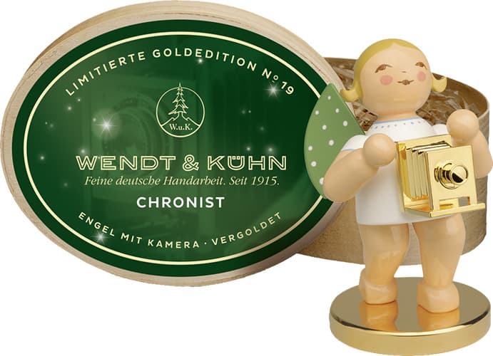 Limitierte Goldedition Nr. 19, Der Chronist, Engel mit Kamera, vergoldet