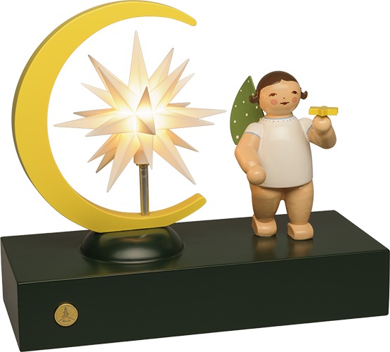 Engel mit Mondsichel und Stern, elektrisch beleuchtet