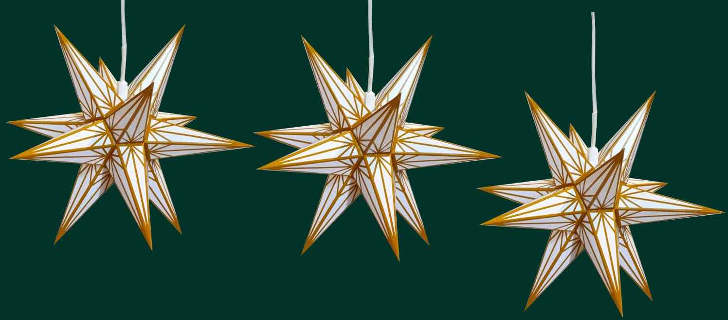 Haßlauer Weihnachtsstern 3er-Set weiß mit goldgelbem Muster