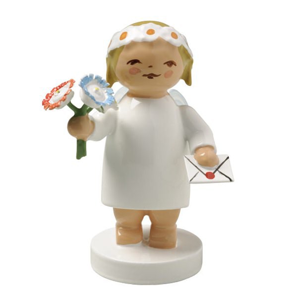 Gratulantenengel mit Strauß und Brief