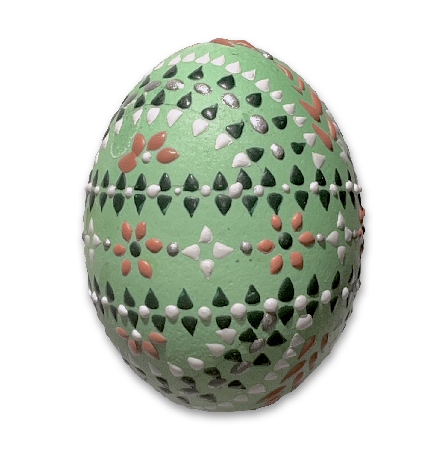 Osterei - Bossiertechnik smaragdgrün - weiß, grün, blutorange 2