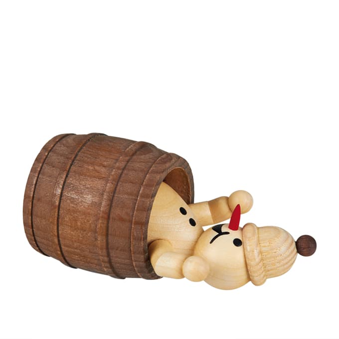 Schneemann Junior im Fass ruhend