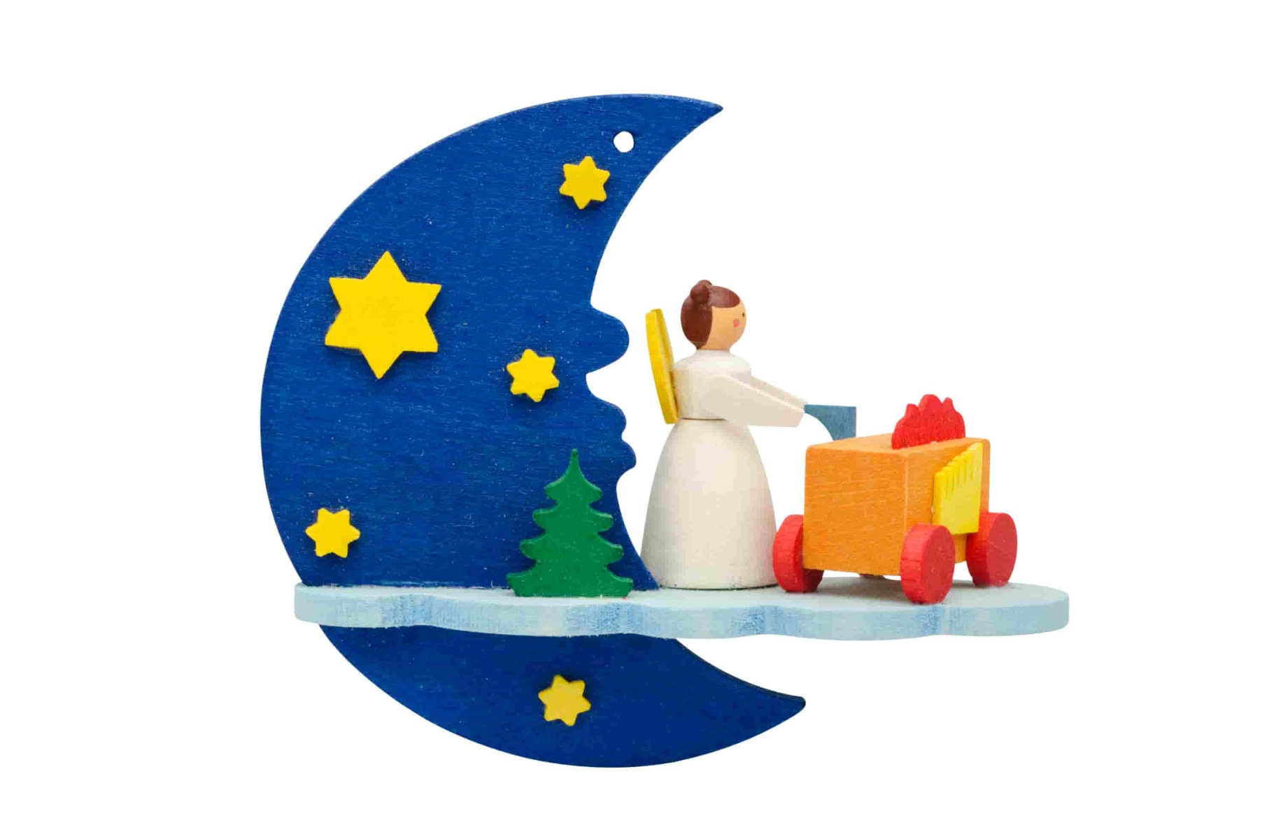 Mond-Wolke-Engel mit Drehorgel als Baumschmuck