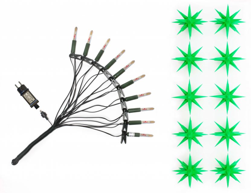 Original Herrnhuter Sternenkette für innen und außen ø ca. 13 cm grün (A1s) inkl. LEDs