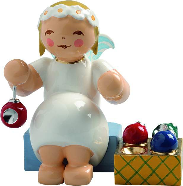 Margeritenengel sitzend mit Baumschmuck
