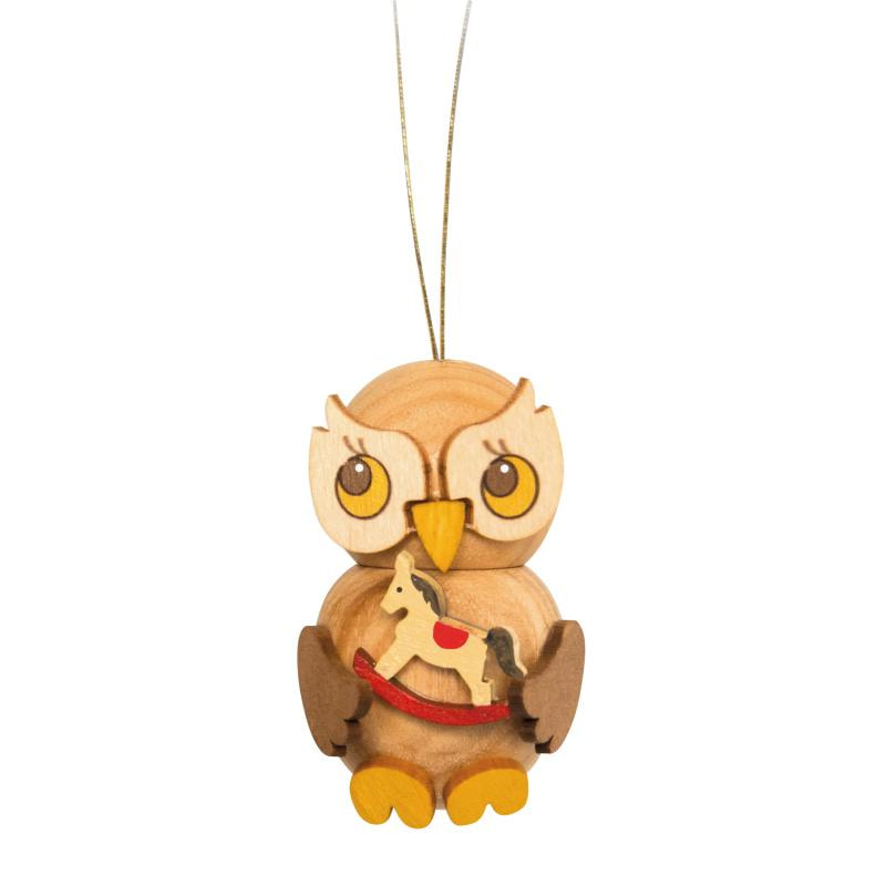 Baumbehang Eulenkind mit Schaukelpferd