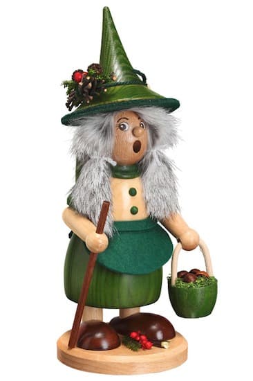 Räucherfigur Wichtelfrau mit Pilzkorb grün