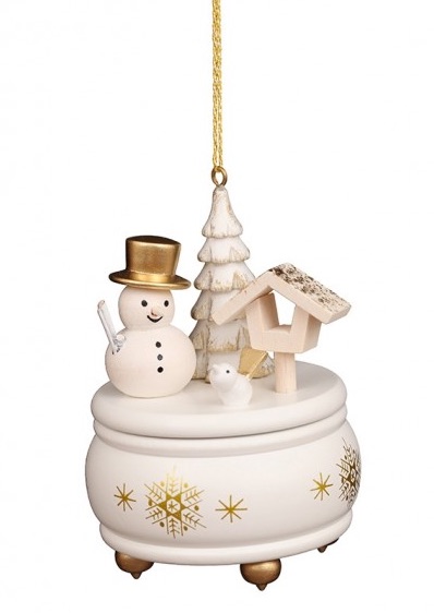 Baumbehang Spieldose weiß mit Schneemann