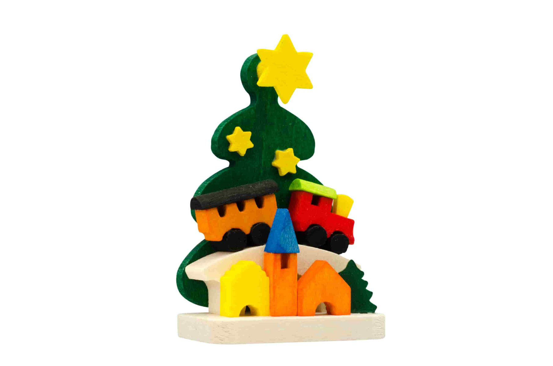 Christbaum mit Eisenbahn als Baumschmuck