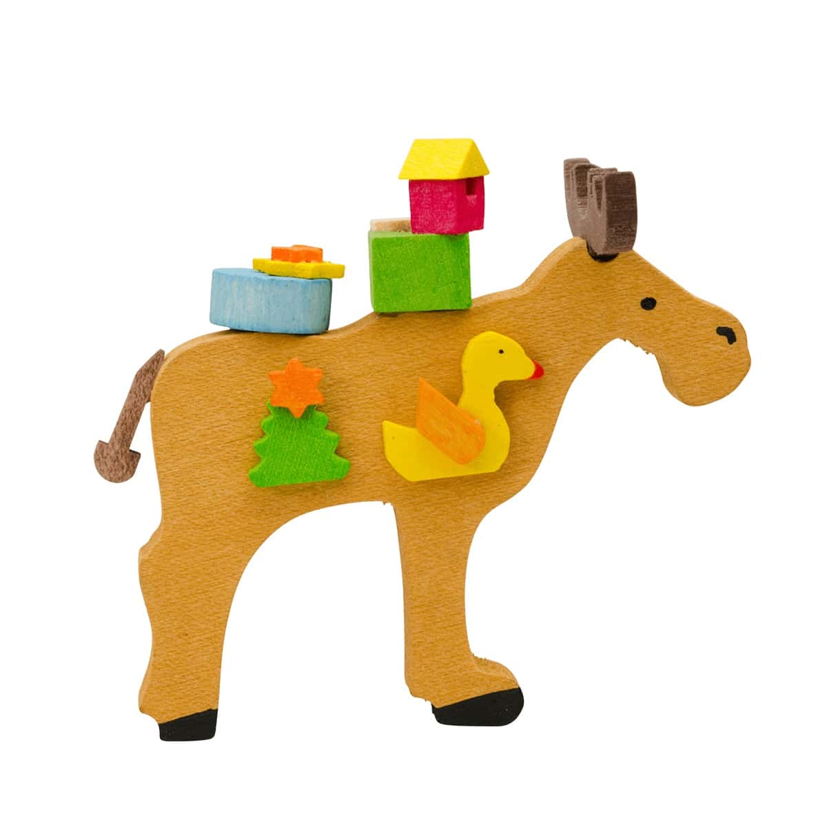 Elch mit Geschenken als Baumschmuck mit Ente