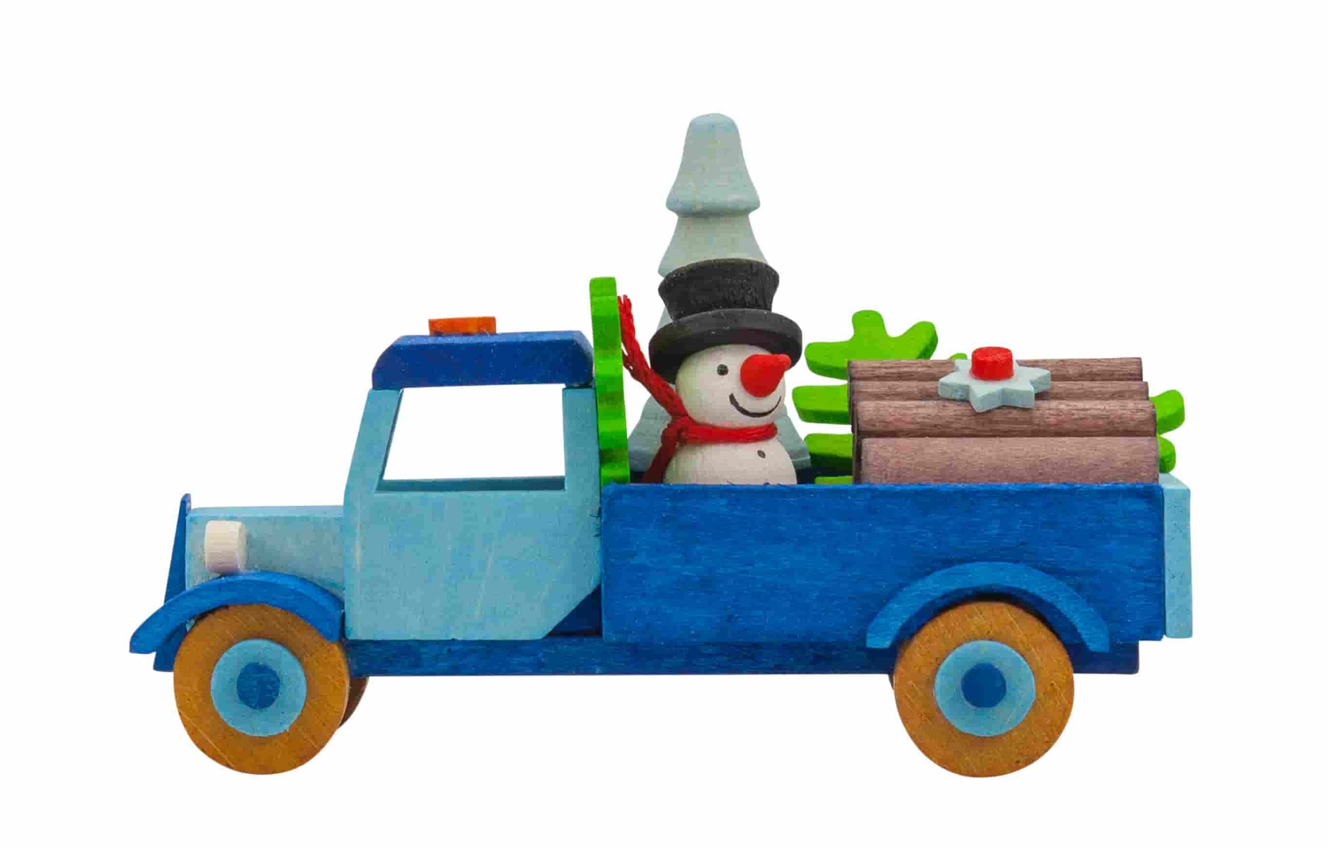 Lastwagen mit Schneemann und Baum als Baumschmuck