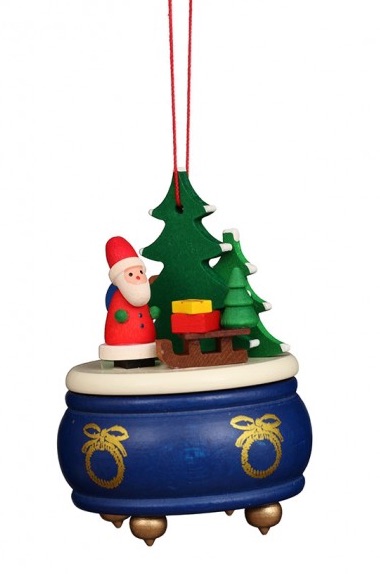 Baumbehang Spieldose blau mit Weihnachtsmann