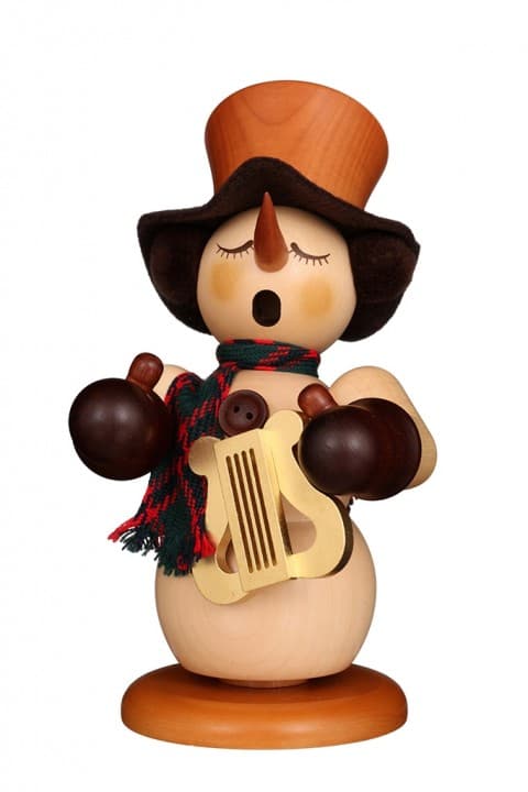 Räuchermann Schneemann mit Leier natur
