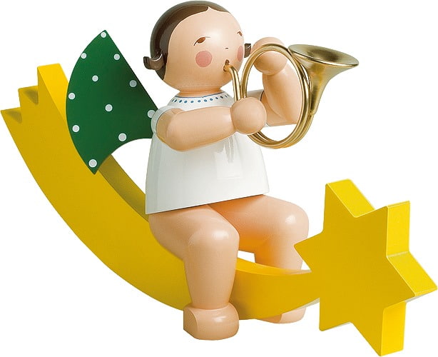 Engel mit Waldhorn, auf Schweif, groß