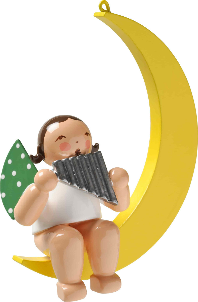 Engel mit Panflöte im Mond