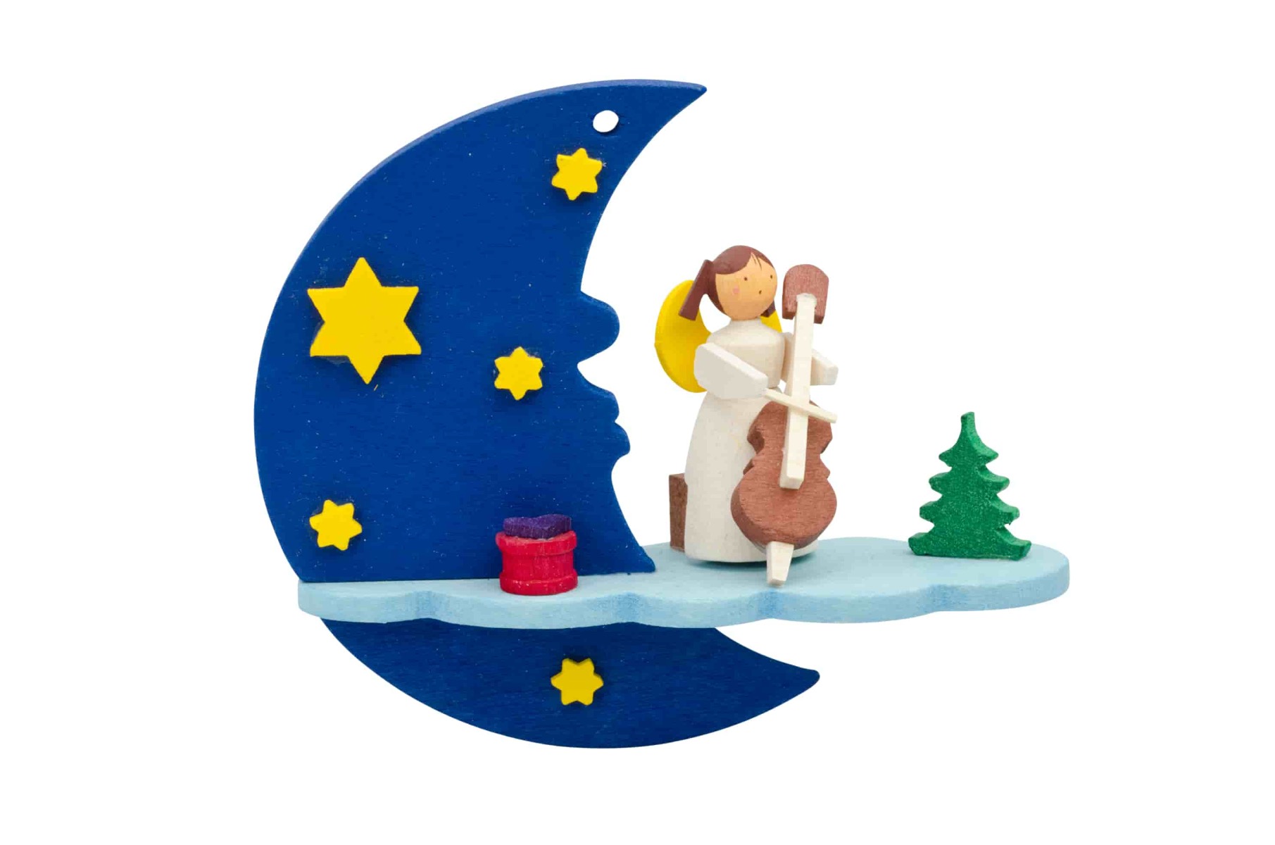 Mond-Wolke-Engel mit Cello als Baumschmuck