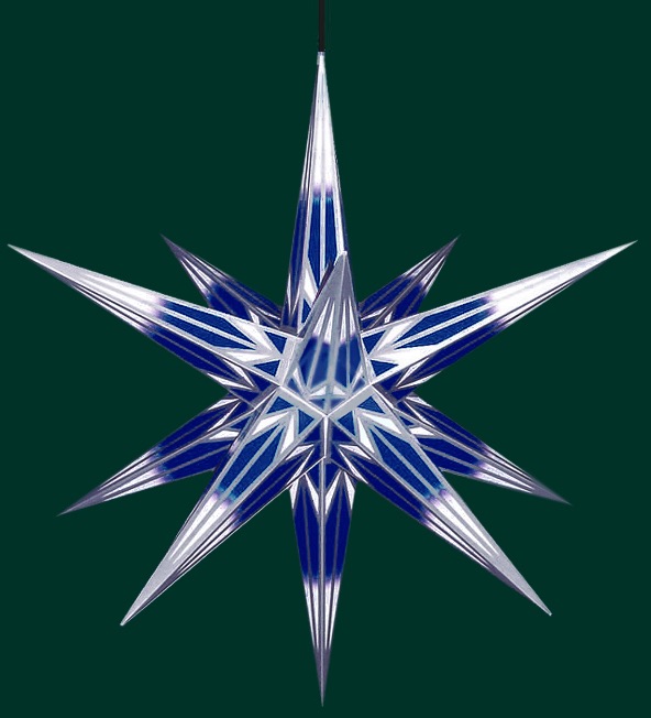 Haßlauer Weihnachtsstern für außen blau/weiß mit Silbermuster inkl. LED