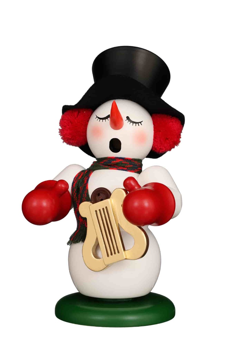 Räuchermann Schneemann mit Leier farbig