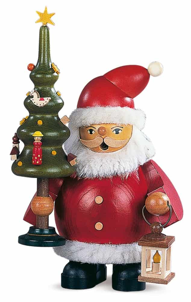 Räuchermann, klein, Weihnachtsmann mit Baum