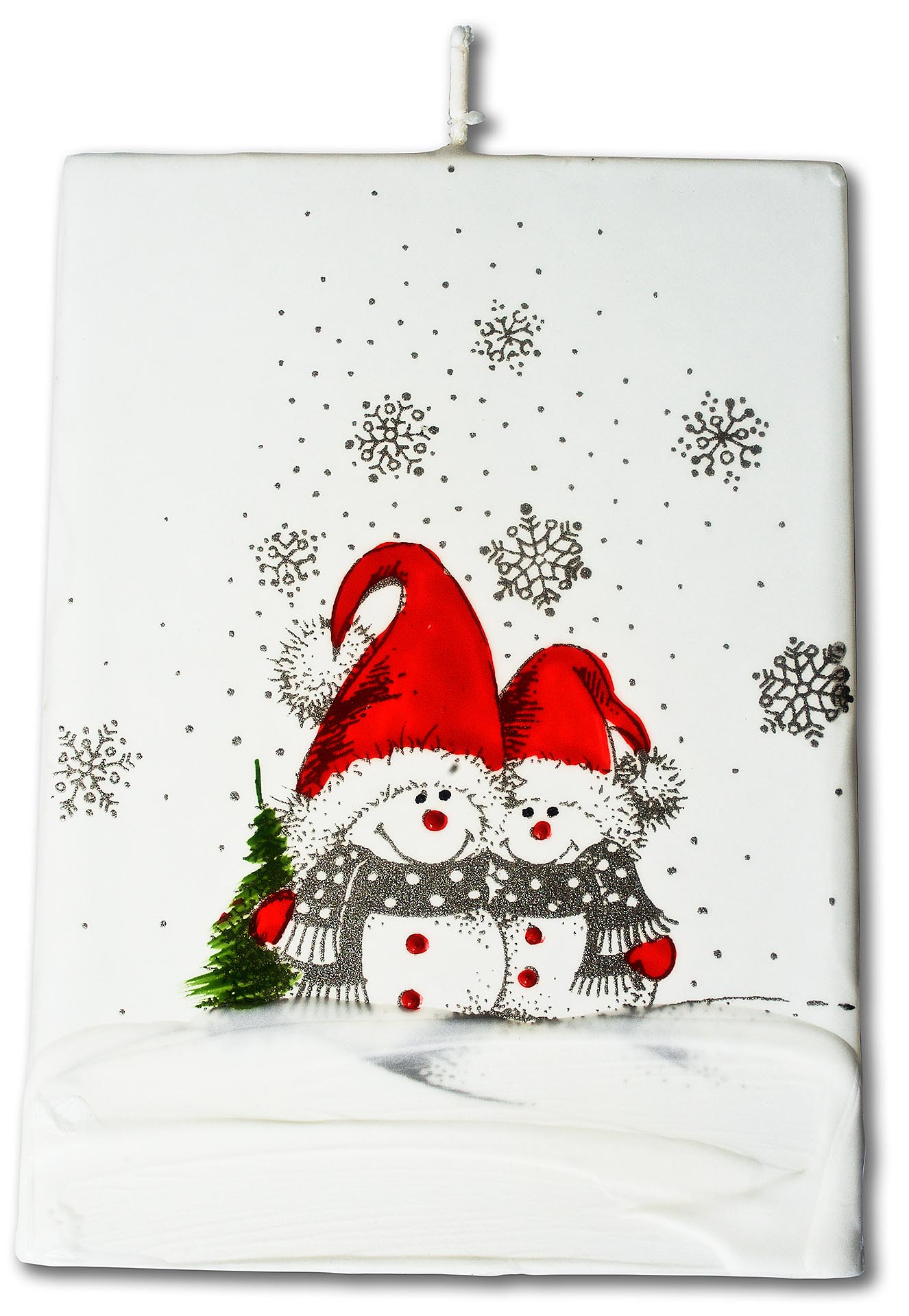 Segelkerze "Schneemänner" 90x120mm