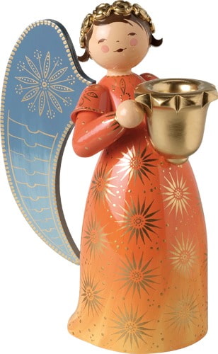 Engel reich bemalt, groß, mit Lichtnapf, orange