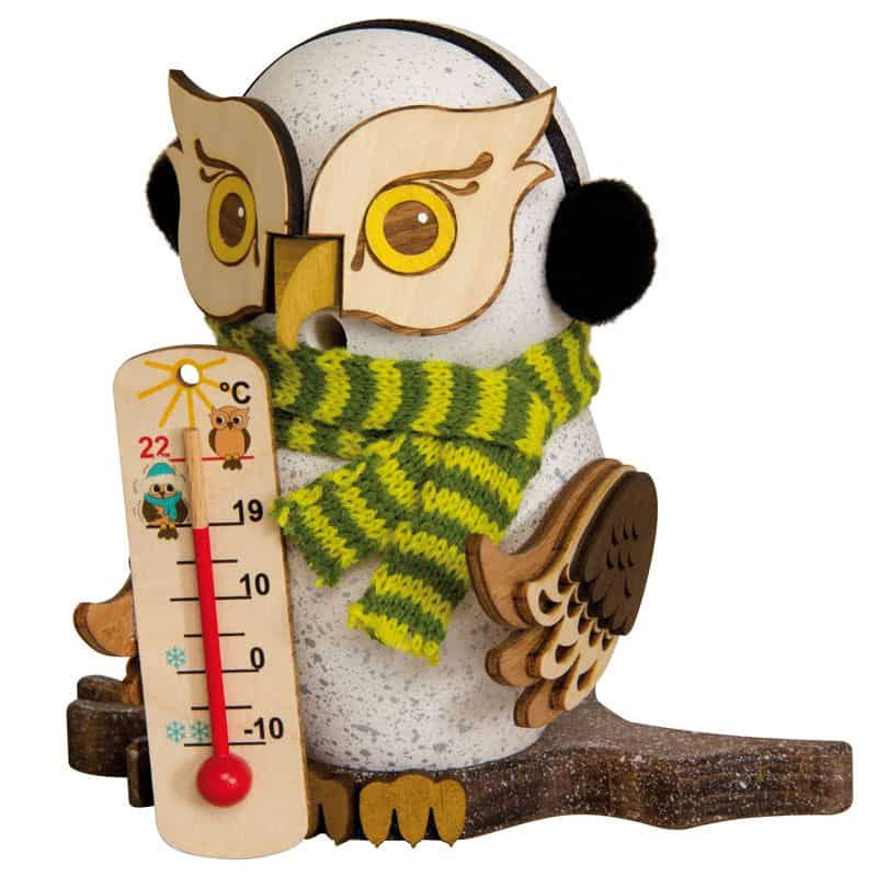 Rauchfigur Schnee-Eule mit Thermometer - Auslaufartikel