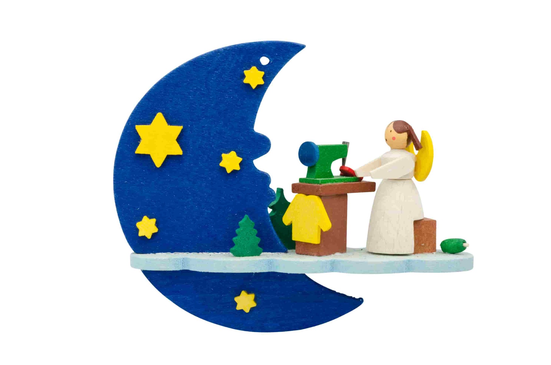 Mond-Wolke-Engel mit Nähmaschine als Baumschmuck