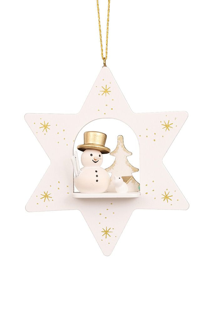 Baumbehang Stern weiß mit Schneemann - Auslaufartikel