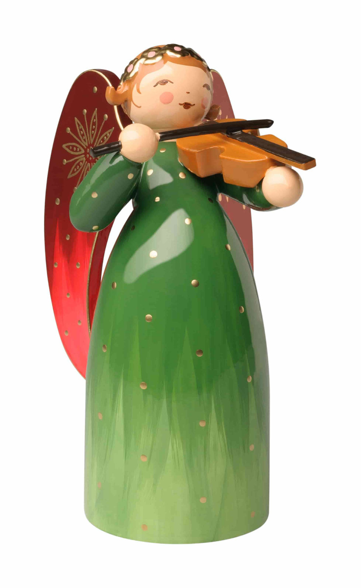 Engel reich bemalt, grün, mit Violine