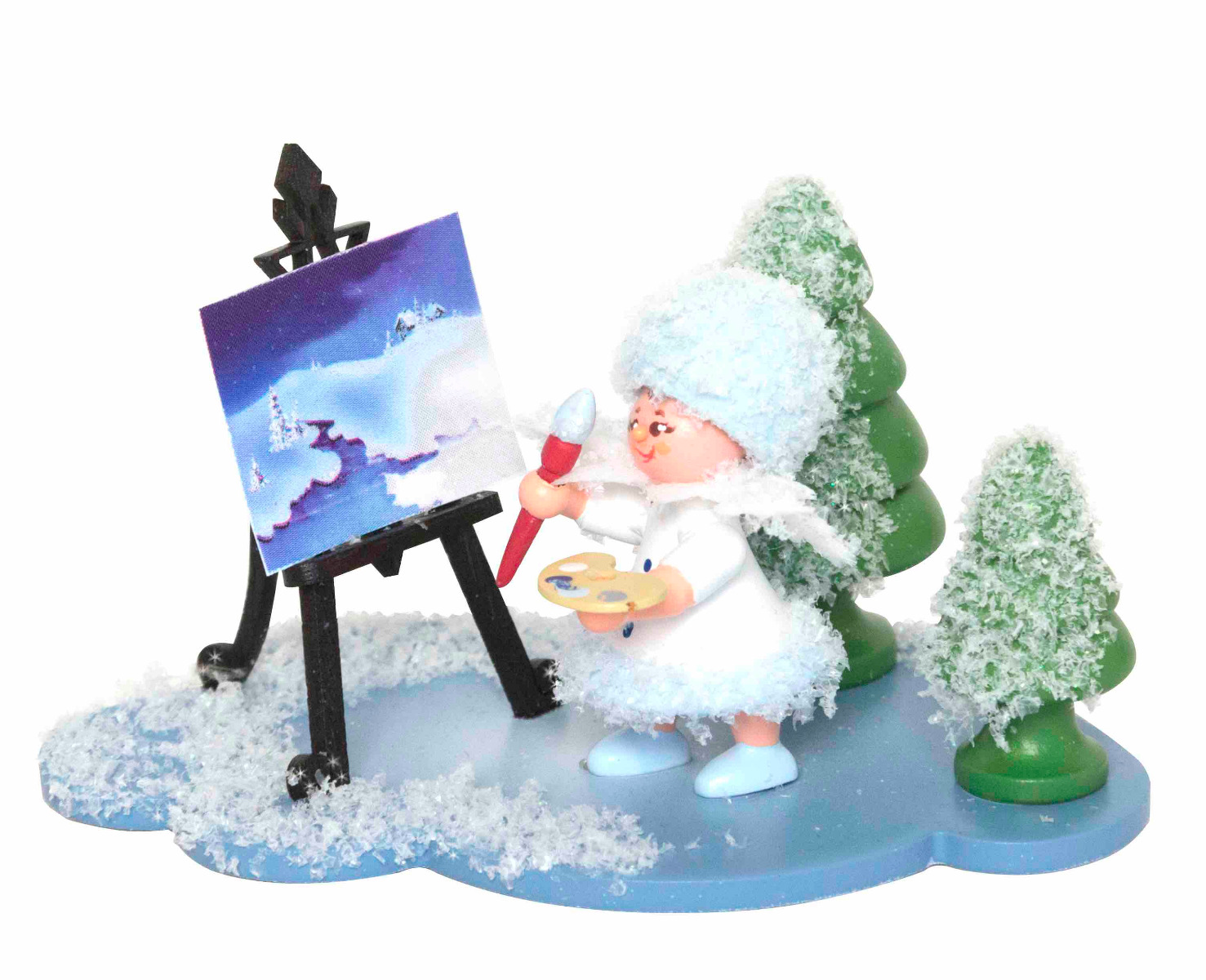 Schneeflöckchen auf Wolke mit Staffelei