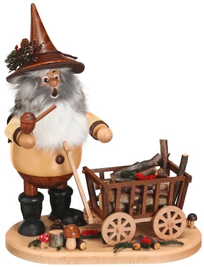 Räuchermann Waldwichtel mit Wagen