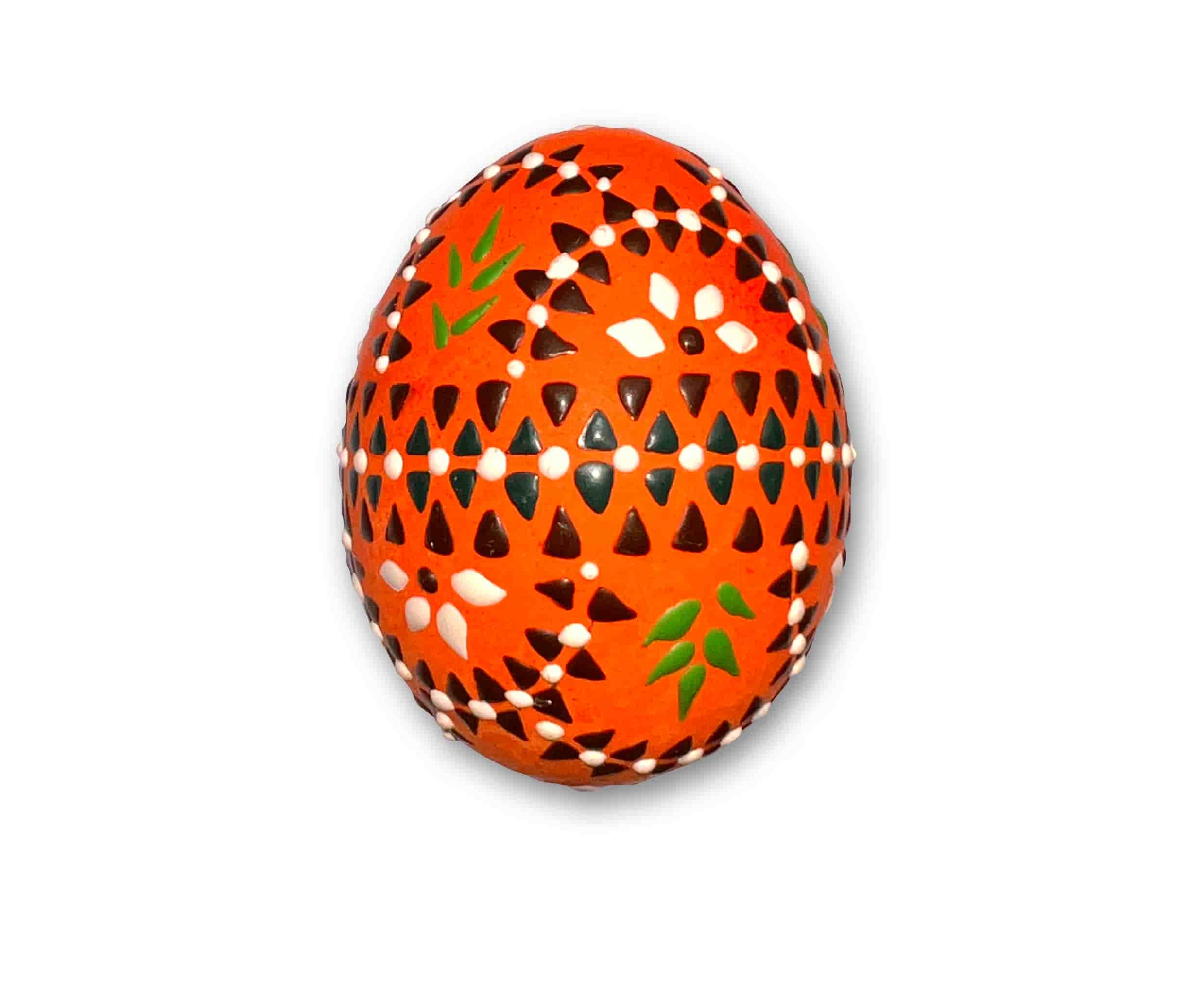 Osterei - Bossiertechnik orange - weiß, grün, dunkelgrün, braun