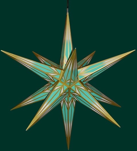Haßlauer Weihnachtsstern für außen minttürkis/weiß mit Goldmuster inkl. LED