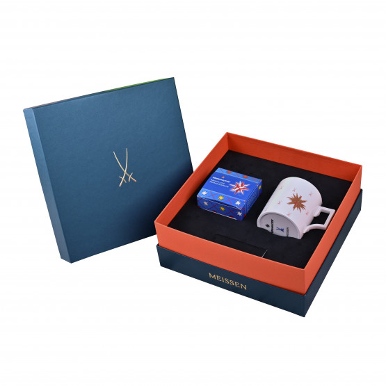 Präsent - Meissen/Herrnhuter, Henkelbecher mit Miniaturstern rot