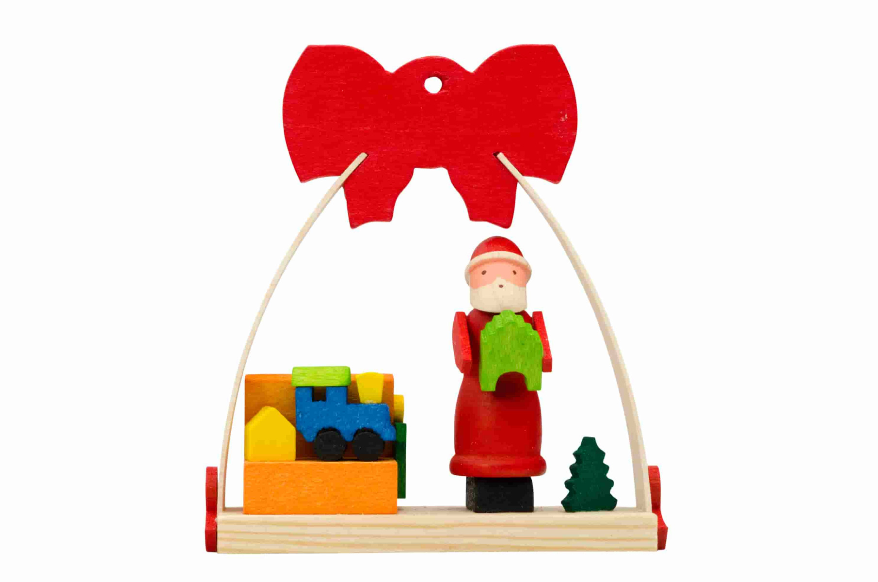 Schleife mit Spielzeugkiste als Baumschmuck