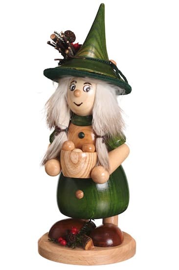 Räucherfigur Wichtelfrau mit Kochtopf grün