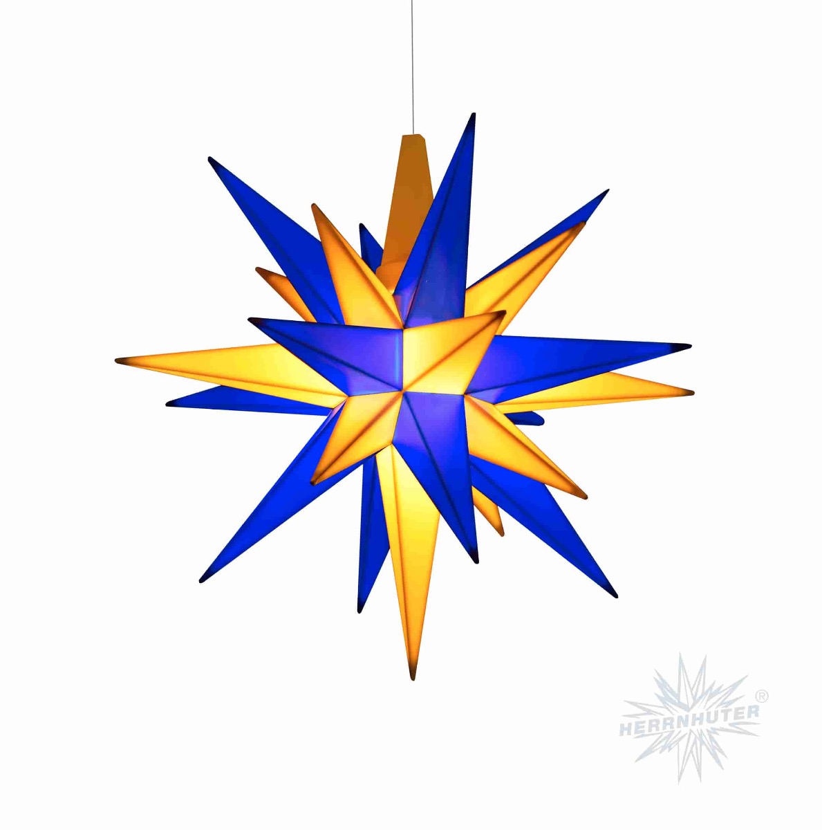 Original Herrnhuter Stern für innen ø ca. 13 cm blau / gelb (A1e)