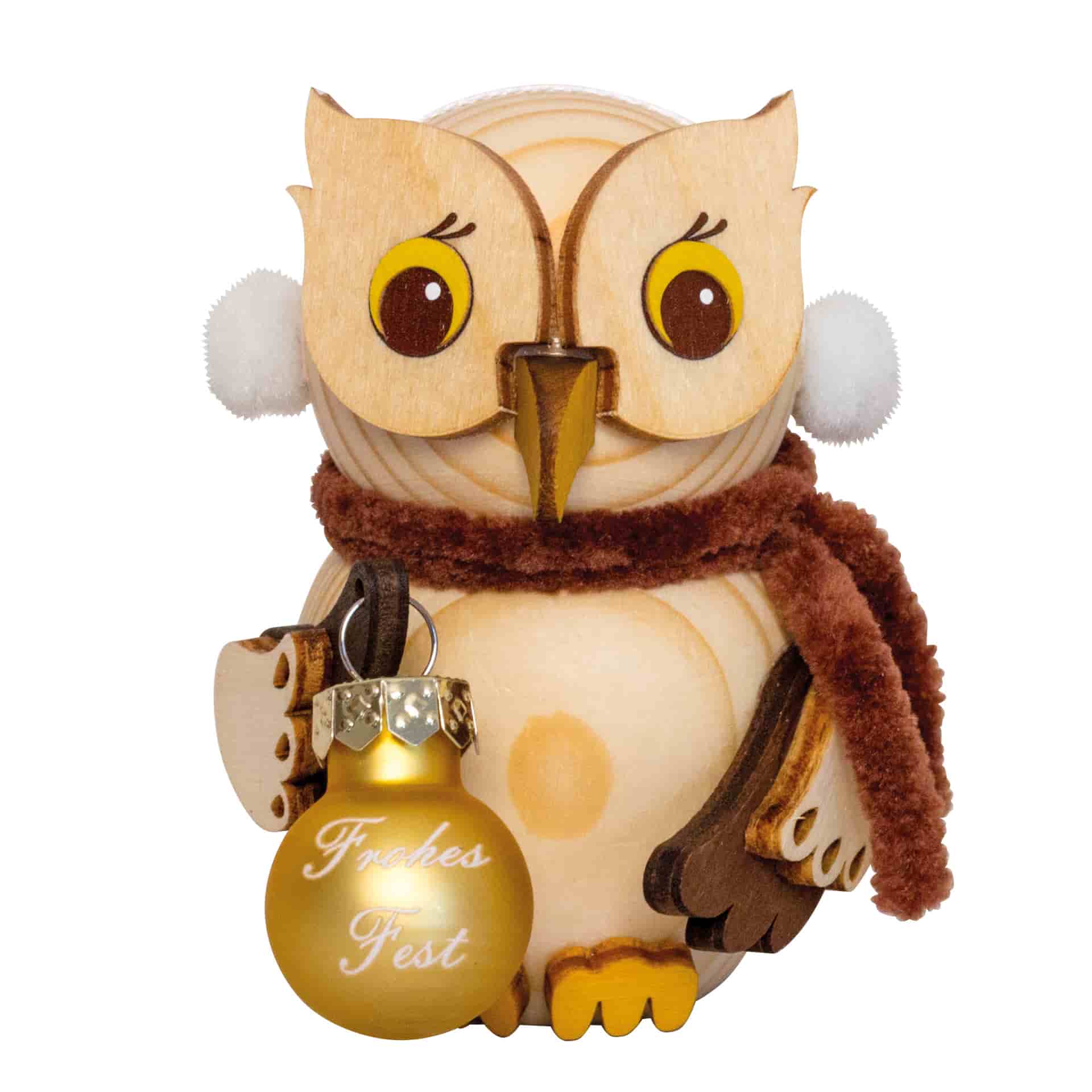 Mini Eule mit Weihnachtskugel (gold)