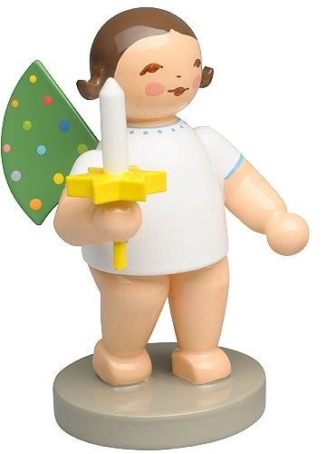 Engel mit farbigen Flügelpunkten - 25 Jahre World Childhood Foundation - Kerze rechts