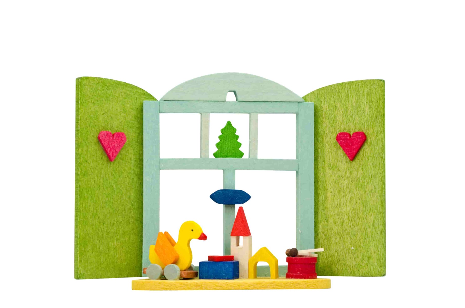 Weihnachtsfenster mit Spielzeug als Baumschmuck - Auslaufartikel