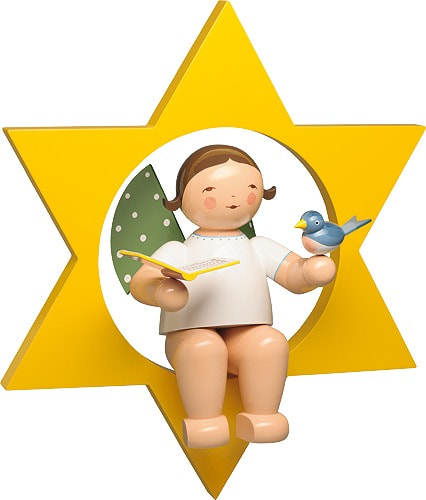 Engel mit Liederbuch und Vogel, im Stern, groß