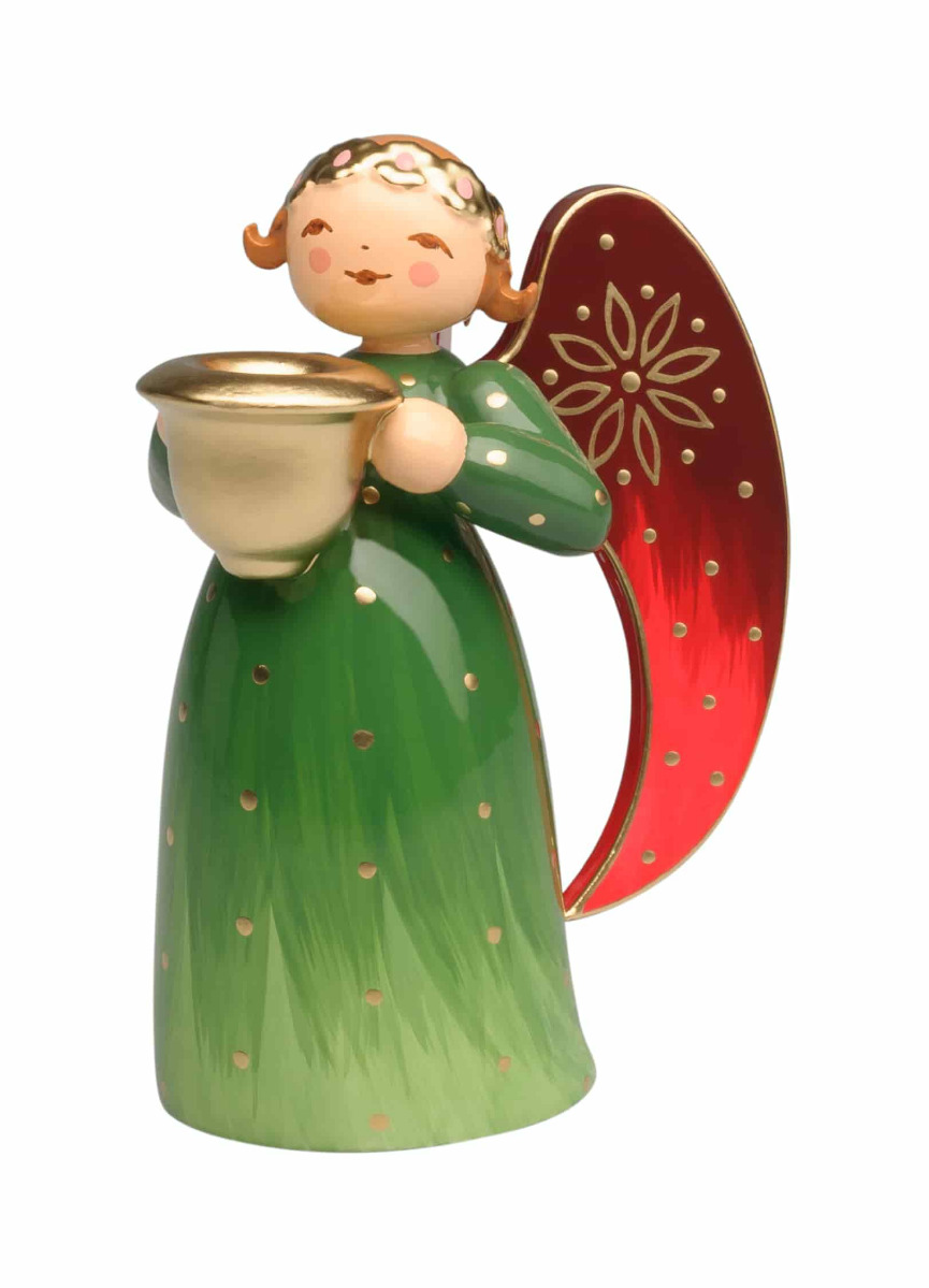 Engel reich bemalt, grün, mit Lichtnapf