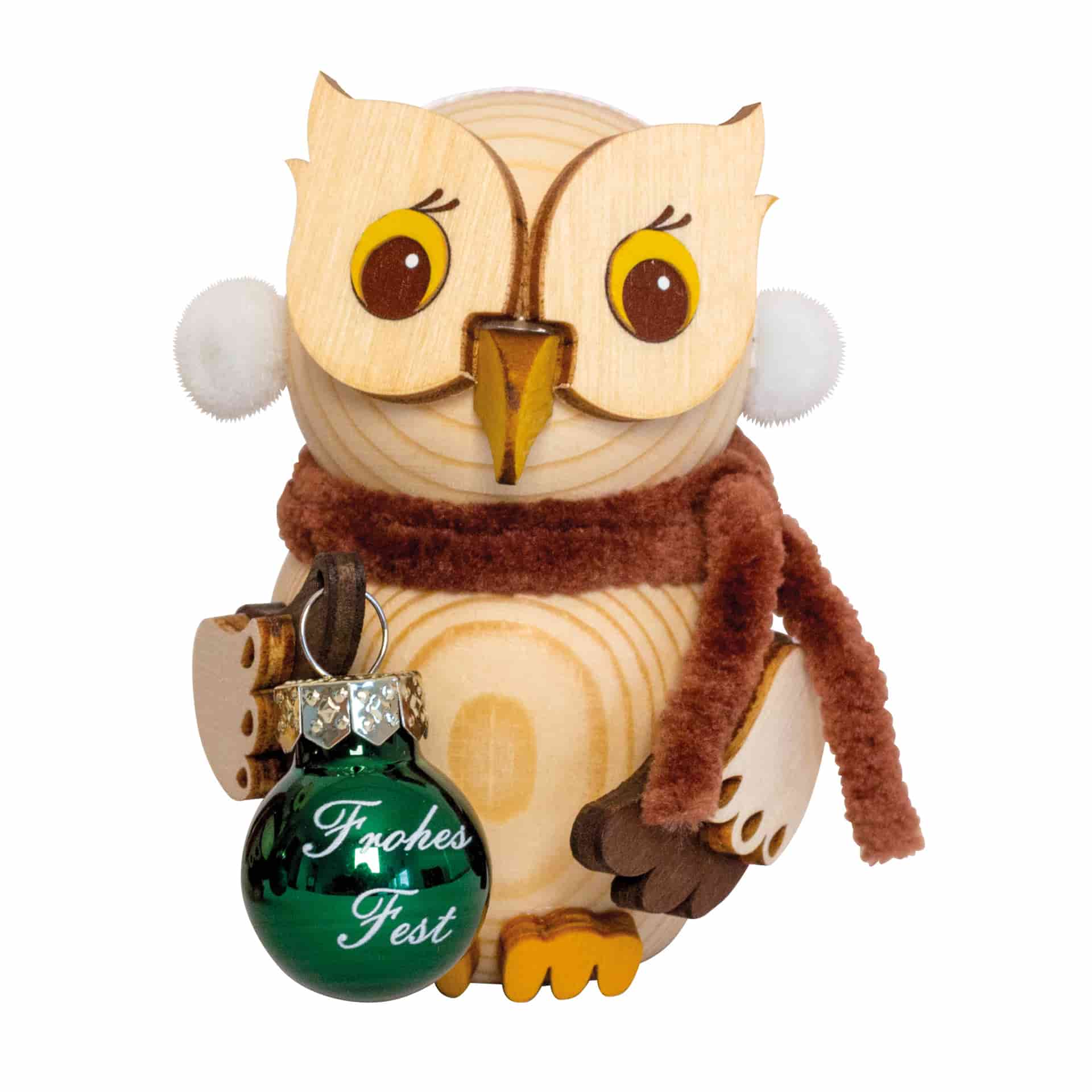 Mini Eule mit Weihnachtskugel (grün)