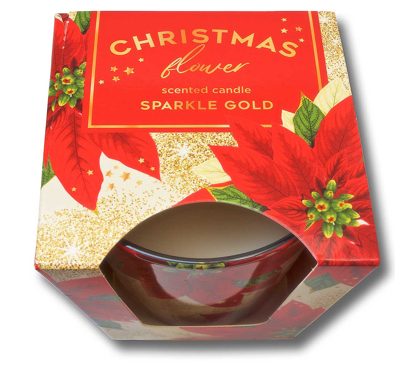 Duftkerze im Glas "Christmas Flower" Sparkle Gold