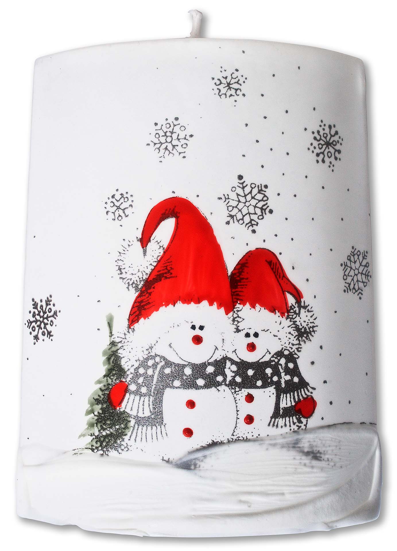 Ovalkerze "Schneemänner" 80x100mm