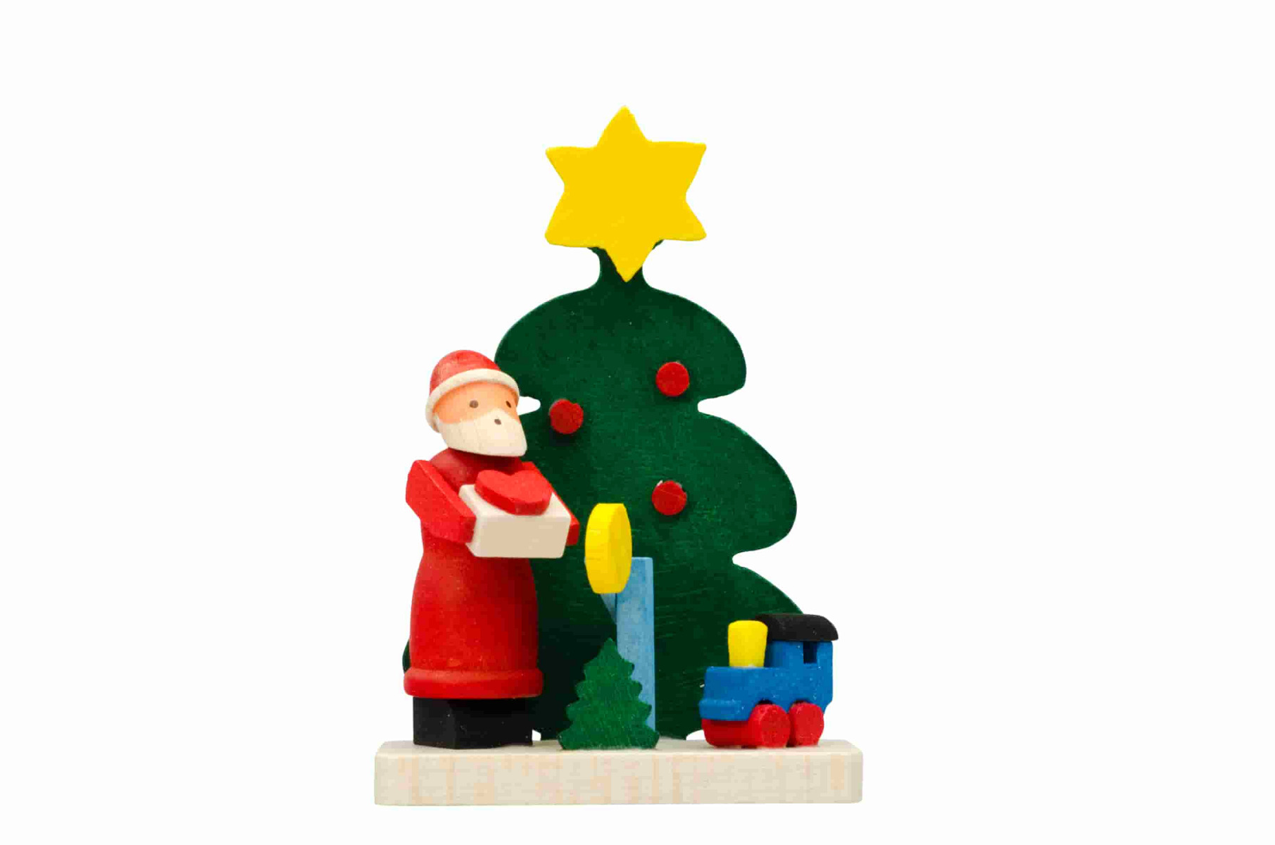Baum-Weihnachtsmann mit Eisenbahn als Baumschmuck