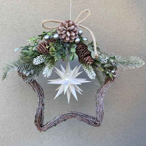 Original Herrnhuter Stern in Dekokranz in Sternform - weiß