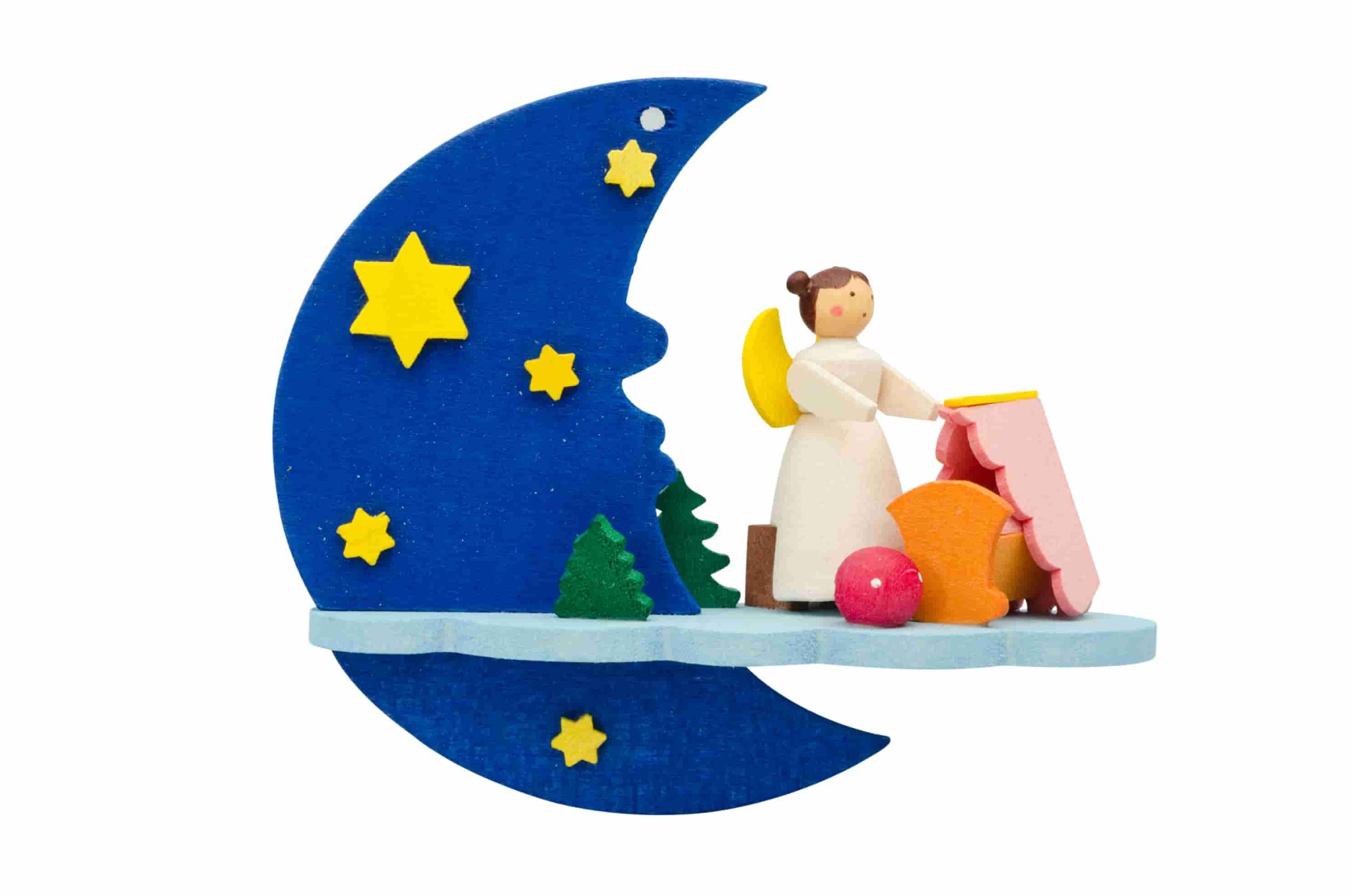 Mond-Wolke-Engel mit Wiege als Baumschmuck