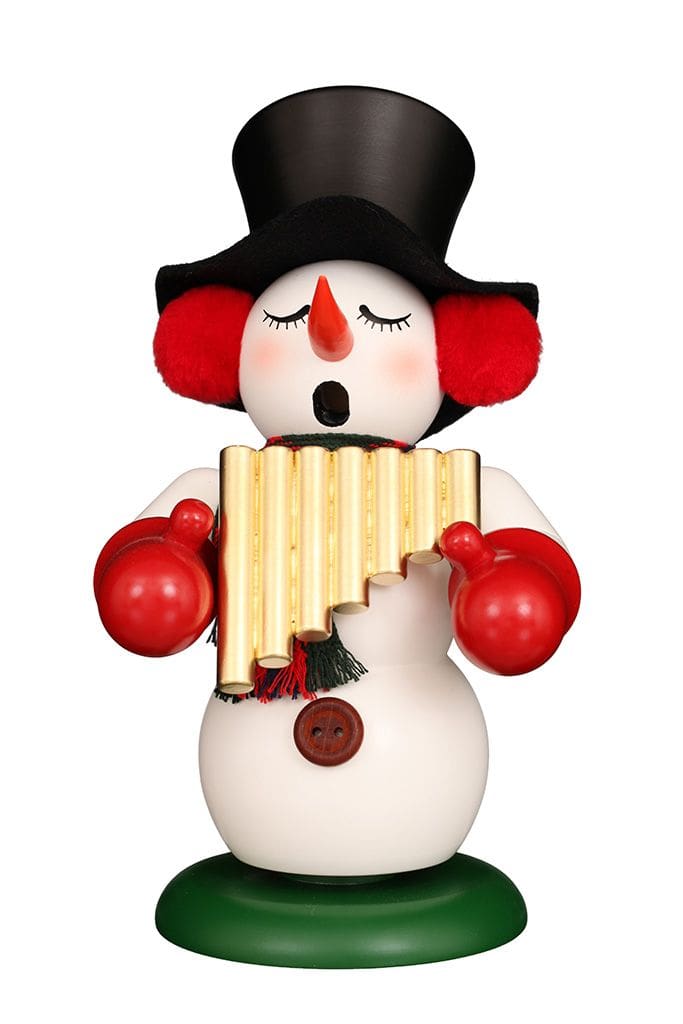 Räuchermann Schneemann mit Panflöte farbig