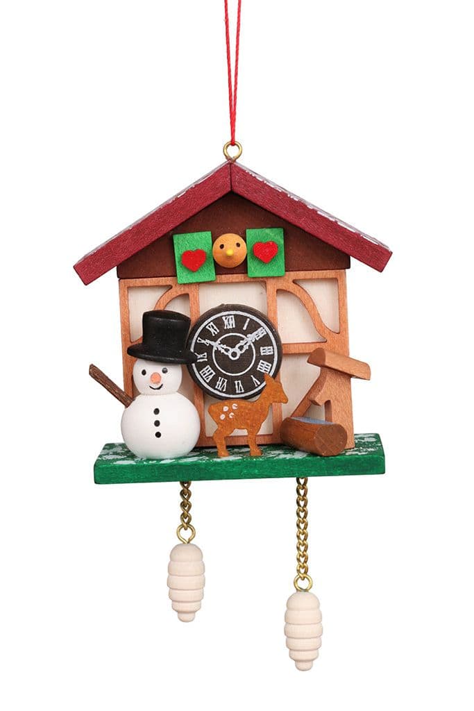 Baumbehang Kuckucksuhr Schneemann mit Brunnen